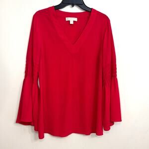 Michael Kors Red V-Neck Bell Sleeve Blouse